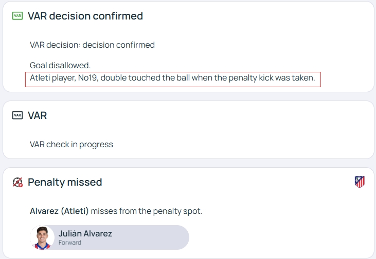 官方明確！歐冠官網(wǎng)：阿爾瓦雷斯罰點(diǎn)時(shí)2次觸球，VAR決定進(jìn)球無(wú)效